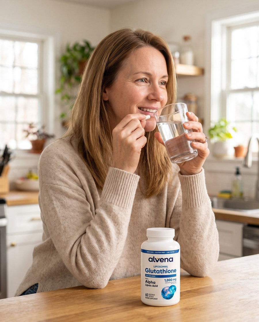 Woman taking Alvena with breakfast